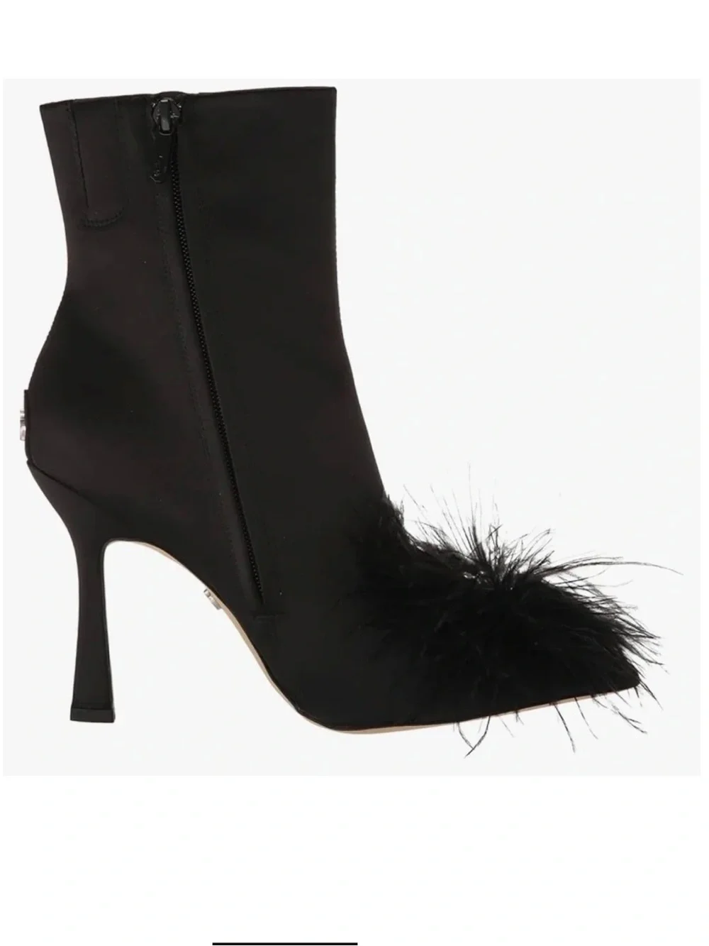 Black Feather Pom-Pom High Heel Ankle Boots